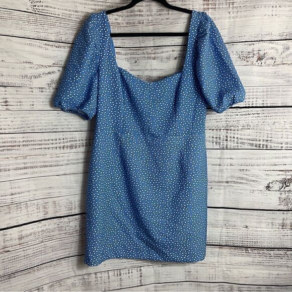 French Connection Dress Womens 12 Elao Whisper Cut Out smocked Back Chalk Blue - Picture 4 of 9